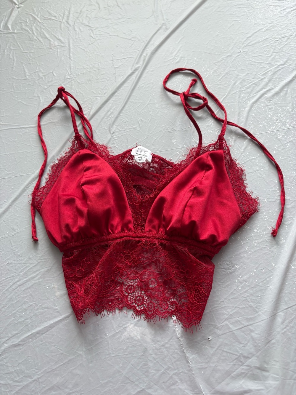 Garage Red Satin & Lace Bralette